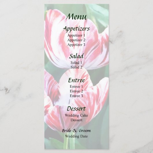 Menu de mariage aux tulipes rouges et blanches élé (Devant)