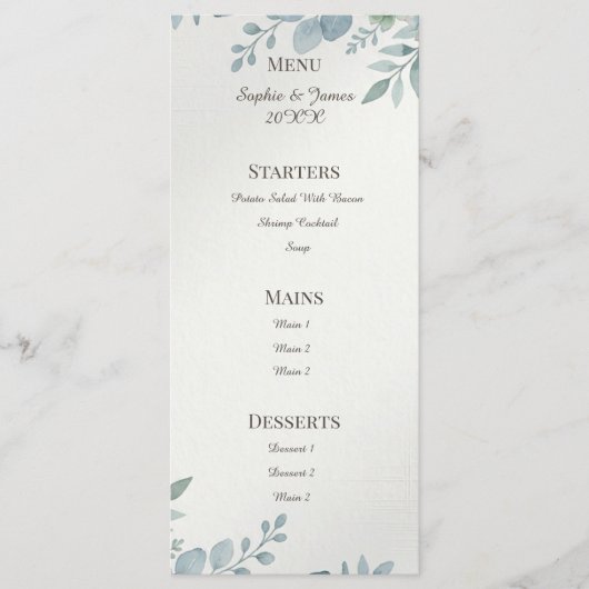 Menu de mariage avec bordure latérale botanique bl (Devant)