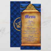 Menu de mariage avec drapés or et bleu royal (Devant / Derrière)