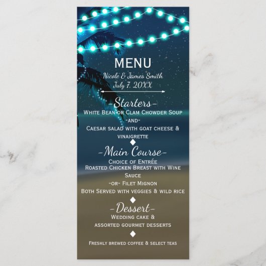 Menu de mariage avec guirlande lumineuse de la pla (Devant)