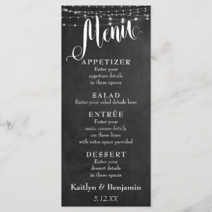 Menu de mariage avec guirlandes de lumières blanch