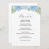 Menu de mariage avec hydrangeas floraux bleus (Devant / Derrière)