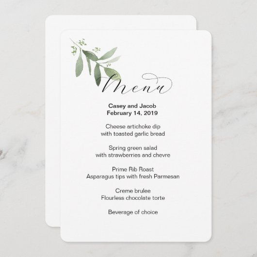 Menu de mariage avec la verdure (Devant / Derrière)