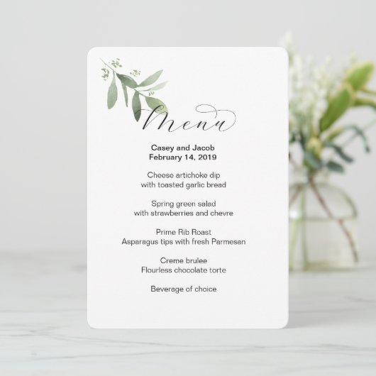 Menu de mariage avec la verdure (Debout devant)