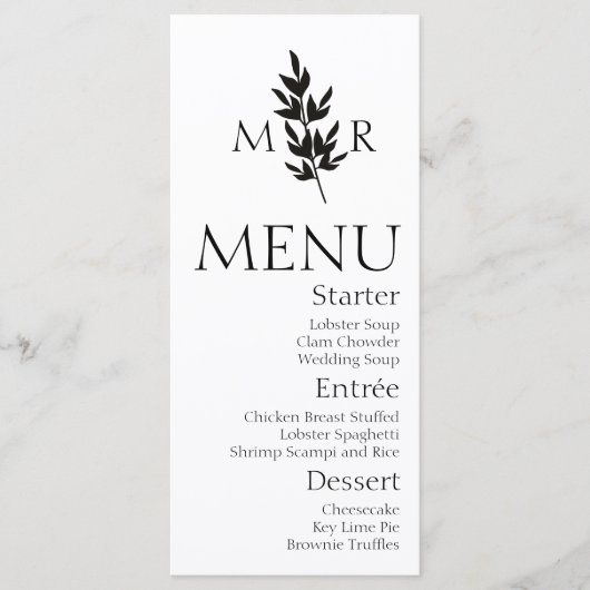 Menu de mariage avec logo de branche botanique (Devant)
