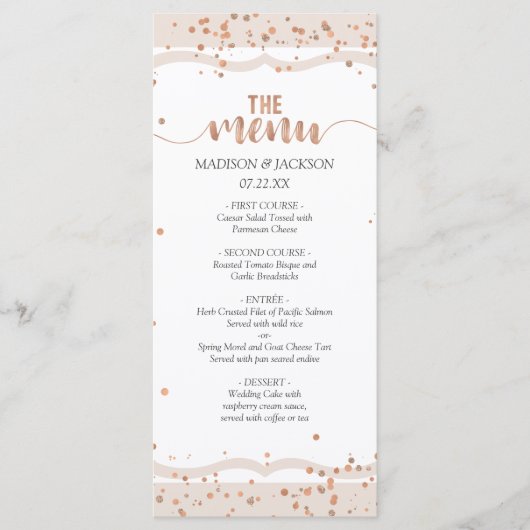 Menu de mariage avec rayures de sable et confettis (Devant)