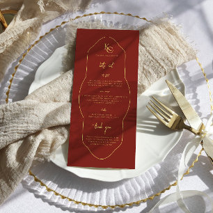 Menu de mariage avec remerciements monogramme