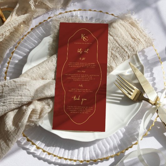 Menu de mariage avec remerciements monogramme