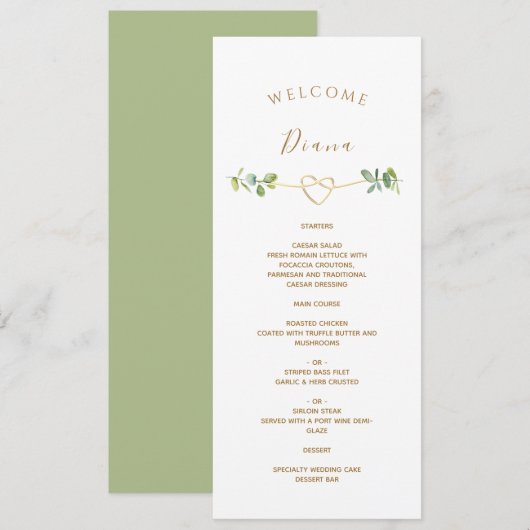 Menu de mariage avec verdure et nom de l'invité (Devant / Derrière)