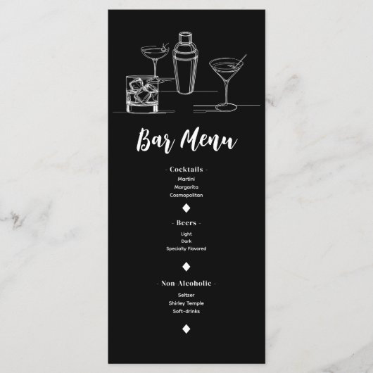 Menu de mariage Bar ouvert Cocktails Minimal Moder (Devant)