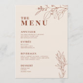 Menu de mariage beige boho avec illustrations flor (Devant)