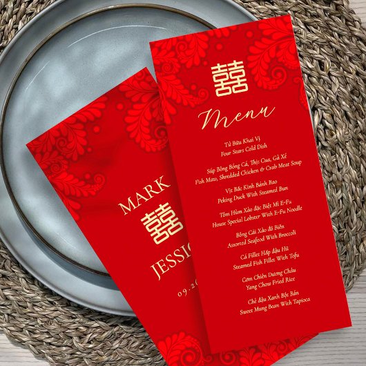 Menu de mariage bilingue vietnamien anglais