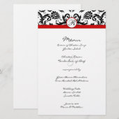 Menu de mariage Black Damask Red Trim (Devant / Derrière)