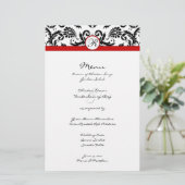 Menu de mariage Black Damask Red Trim (Debout devant)