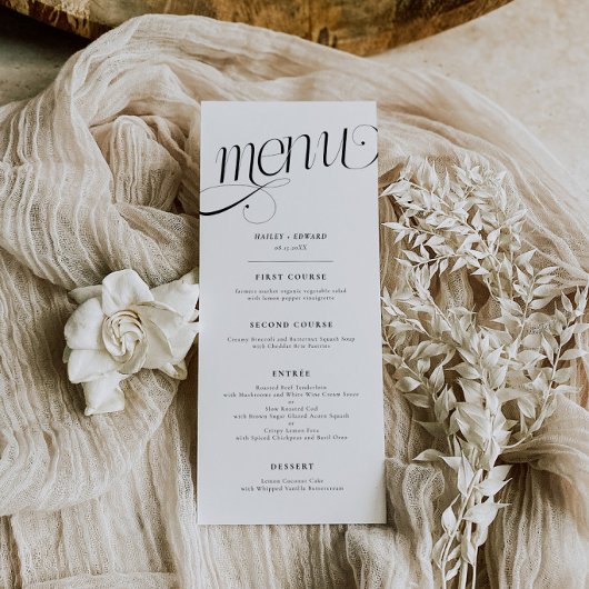 Menu de mariage blanc élégant en spirale