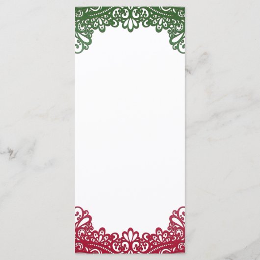 Menu de mariage blanc élégant Fiesta vert et rouge (Dos)