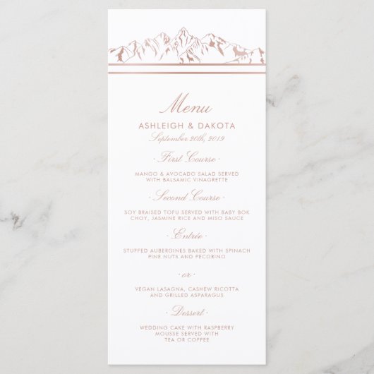 Menu de Mariage blanc et Rose Gold Mountain (Devant)