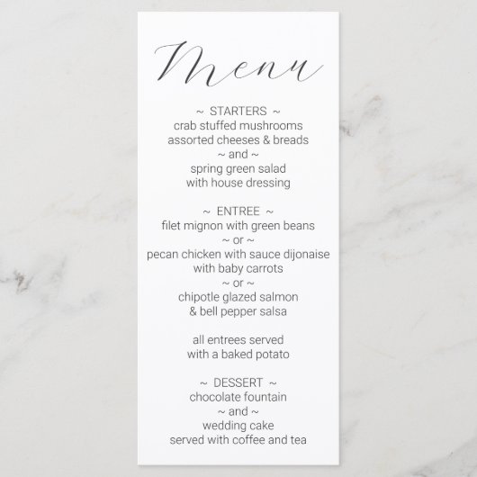 Menu de mariage blanc minimaliste simple (Devant)