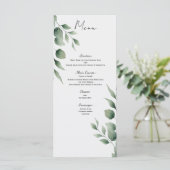 Menu de mariage blanc moderne avec feuillage minim (Debout devant)