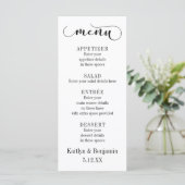 Menu de mariage blanc sur fond noir en typographie (Debout devant)