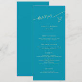 Menu de mariage bleu aqua écriture moderne (Devant / Derrière)