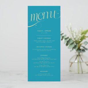 Menu de mariage bleu aqua tourbillon élégant