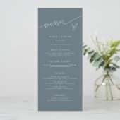 Menu de mariage bleu ardoise écriture moderne (Debout devant)