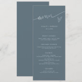 Menu de mariage bleu ardoise écriture moderne (Devant / Derrière)