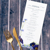 Menu de mariage bleu de fleurs sauvages modernes