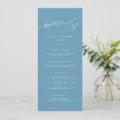 Menu de mariage bleu denim écriture moderne (Debout devant)