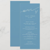 Menu de mariage bleu denim écriture moderne (Devant / Derrière)
