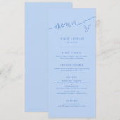 Menu de mariage bleu glacé écriture moderne I (Devant / Derrière)
