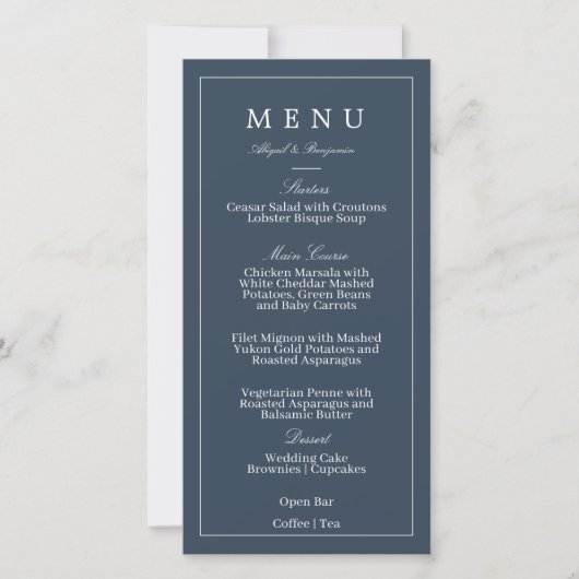 Menu de mariage bleu marine (Devant)