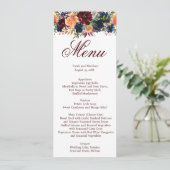 Menu de mariage bleu marine Bourgogne vin or (Debout devant)