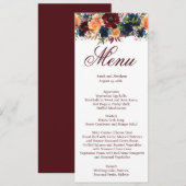 Menu de mariage bleu marine Bourgogne vin or (Devant / Derrière)