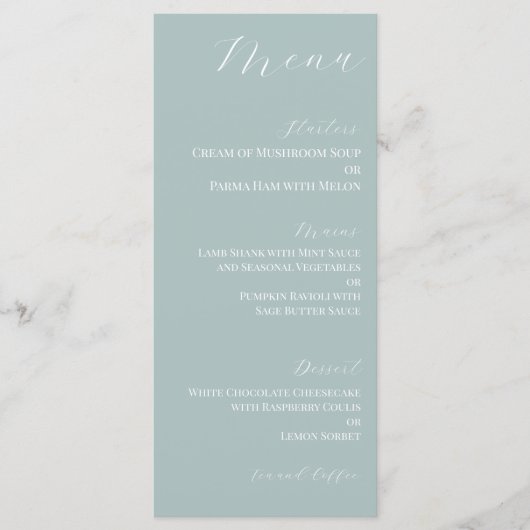 Menu de mariage bleu pâle minimal foncé (Devant)