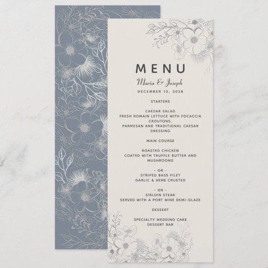 Menu de mariage bleu poussiéreux (Devant / Derrière)