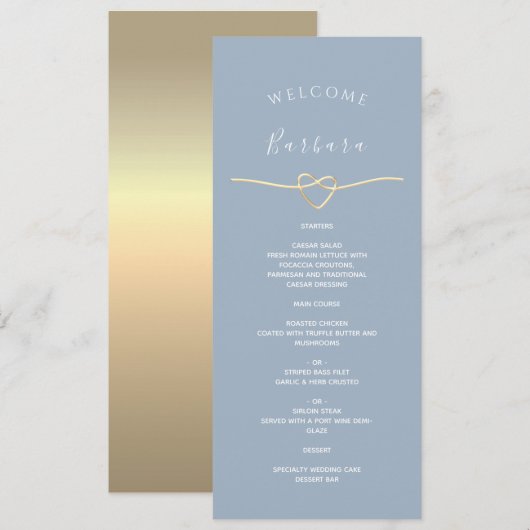 Menu de mariage Bleu Poussiéreux avec nom de l'inv (Devant / Derrière)