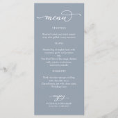 Menu de mariage bleu poussiéreux calligraphié élég (Devant)