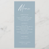 Menu de mariage bleu poussiéreux de script moderne (Devant)