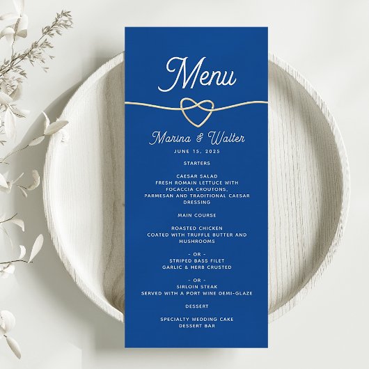 Menu de mariage bleu royal