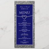 Menu de mariage bleu royal paillettes argentées (Devant)