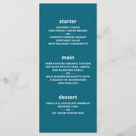 Menu de mariage Blue Sea Beach (Dos)