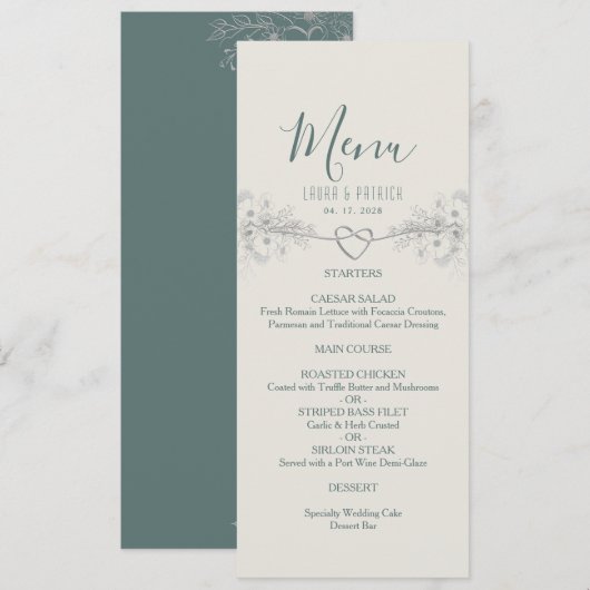 Menu de mariage bohème à fleurs sauvages (Devant / Derrière)