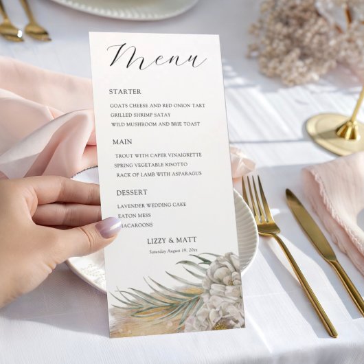 Menu de mariage bohème à herbe de Pampas