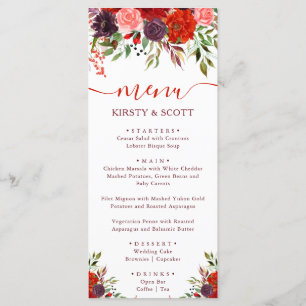 Menu de mariage Bohème aquarelle fleurs d'automne