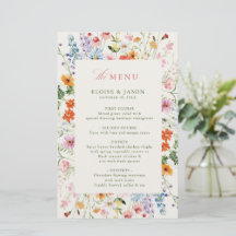Menu de mariage bohème de jardin de prairie printa