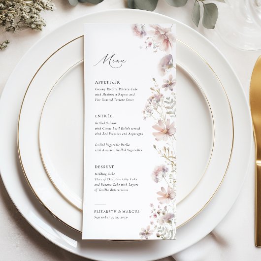 Menu de mariage bohème fleur sauvage rose