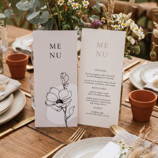 Menu de mariage bohème floral moderne