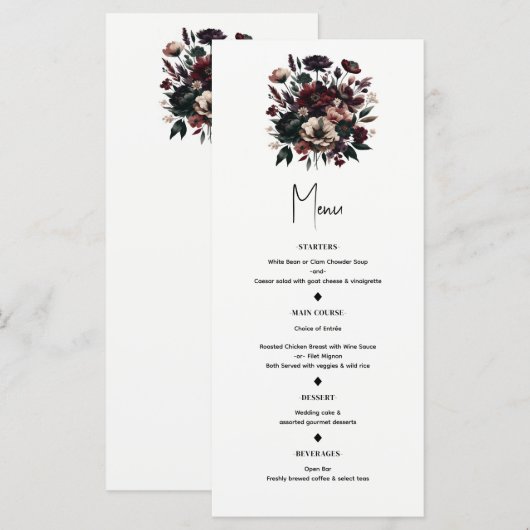 Menu de mariage bohème Florales de jardin rustique (Devant / Derrière)